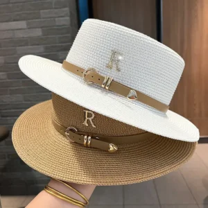 Straw Metal R Letter Belt Hat