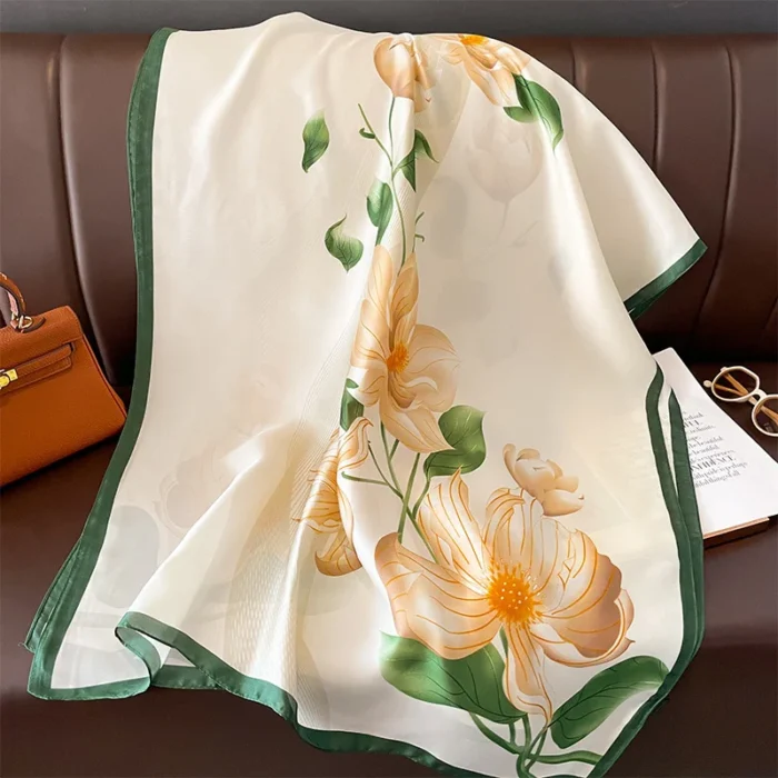 Soft Printed White 180*90cm Silk Scarves 4