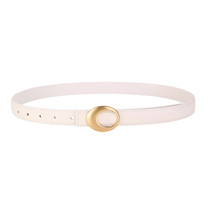 Gold Oval Buckle Thin Belt – WHITE 7