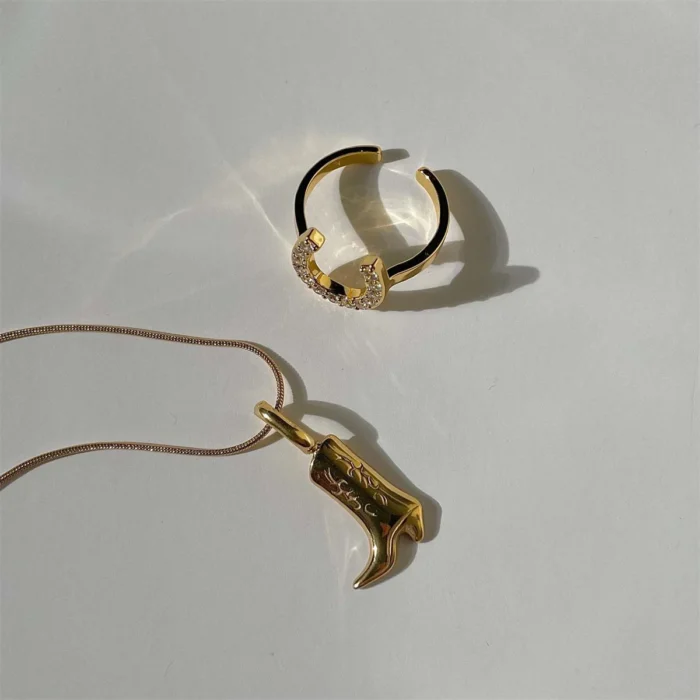 Stainless steel denim boots, pendant necklace, retro style jewelry, vacuum plated 18k real gold in the furnace 4