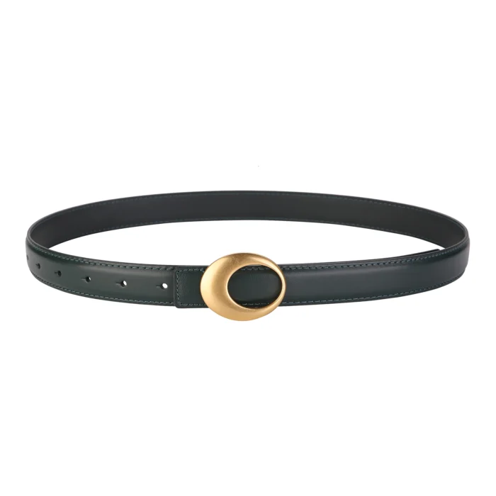 Gold Oval Buckle Thin Belt – green 9