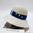 Satin Bow Rhinestone Straw Hat – White 7