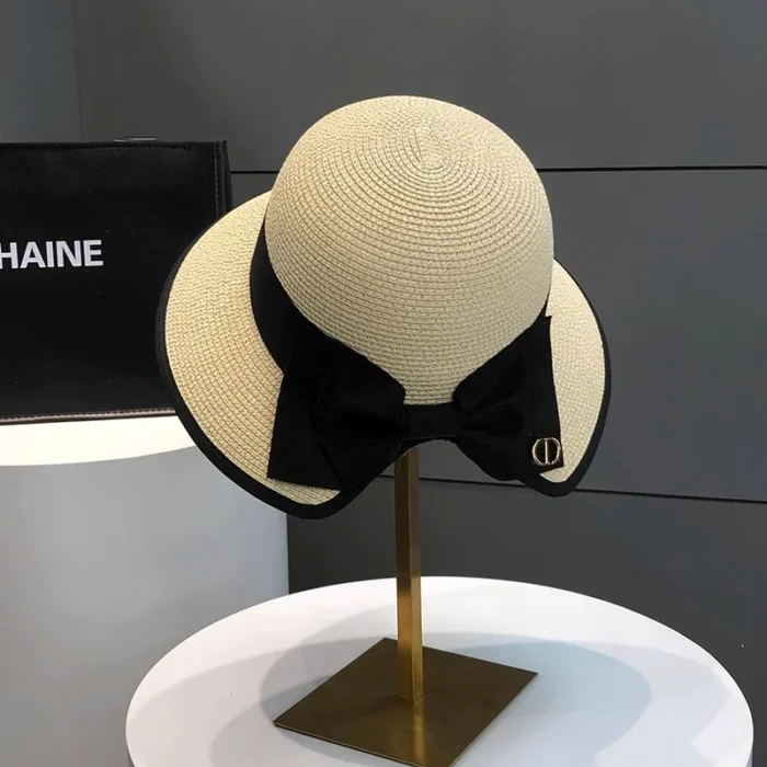 Black Bow Straw Hat – As shown [203008817] 9