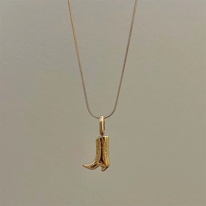 Stainless steel denim boots, pendant necklace, retro style jewelry, vacuum plated 18k real gold in the furnace 1