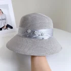 Satin Bow Rhinestone Straw Hat – Gray 2