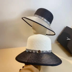 Sparkling Diamond Wide Brim Straw Hat