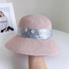 Satin Bow Rhinestone Straw Hat – Pink 5