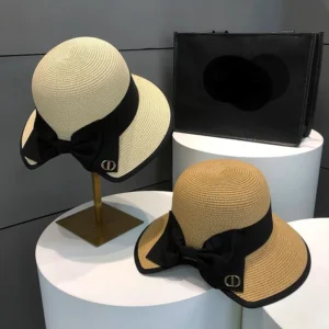 Black Bow Dome Solid Straw Hat