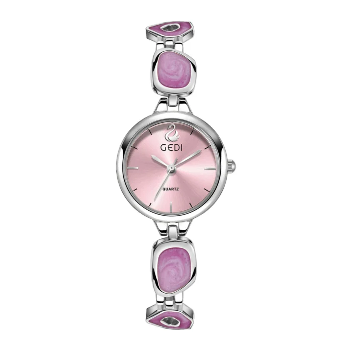 Round Quartz Small Dial Waterproof Watch – Pink 7
