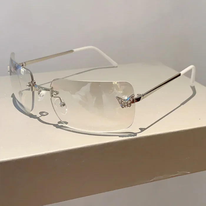 Rimless Diamond Butterfly Sunglasses – Silver 11