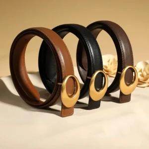 Gold Oval Buckle Thin Belt