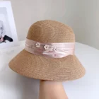 Satin Bow Rhinestone Straw Hat – Khaki 3