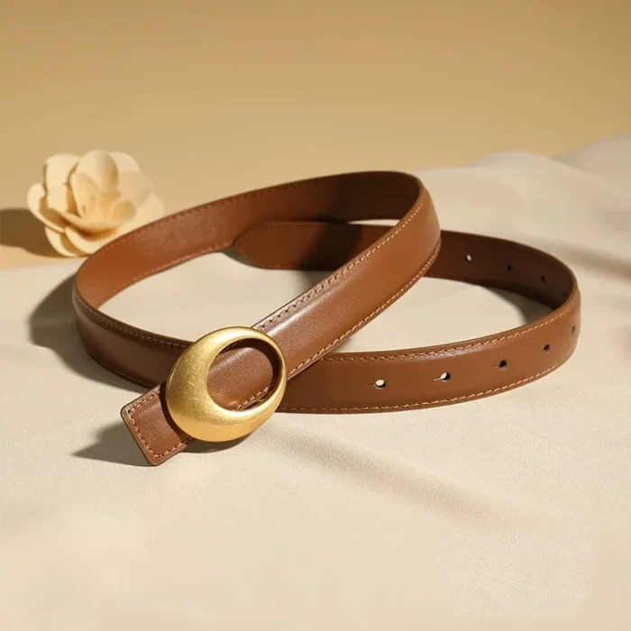 Gold Oval Buckle Thin Belt 3