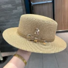 Straw Metal R Letter Belt Hat – khaki 4