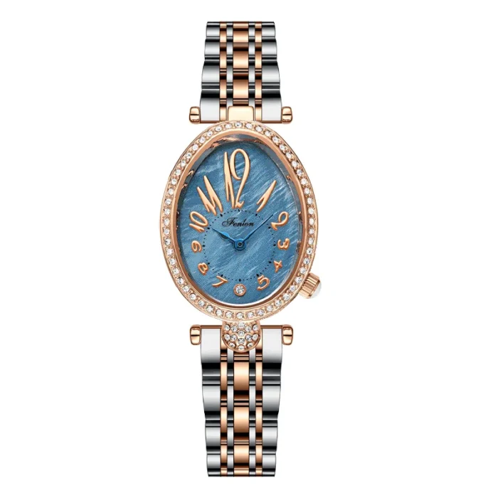 Fashion Women Watch Diamond Golden Steel Waterproof Vintage Female Handwatch Original Luxury Brands Leather Wristwatches Ladies – Ladies Watch Blue 5