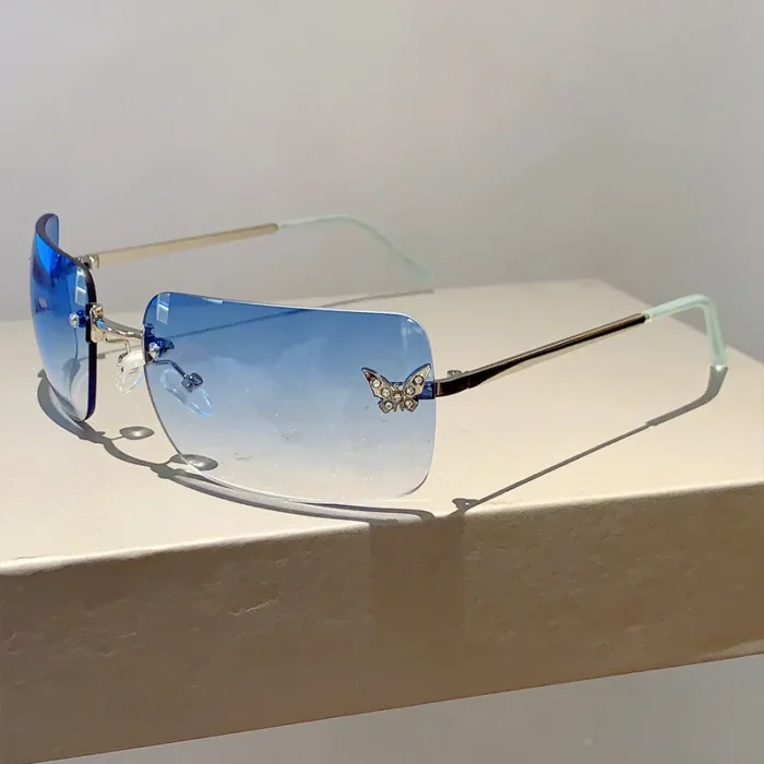 Rimless Diamond Butterfly Sunglasses – Blue 8