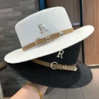 Straw Metal R Letter Belt Hat 2