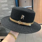 Straw Metal R Letter Belt Hat – Black 8