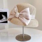 Pearl Bow Straw Beach Hat – Creamy-white 6
