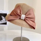 Pearl Bow Straw Beach Hat – Khaki 2