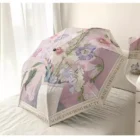 Umbrella Sunshade Protection UV Folding Advertisement Girl Parasol Flower Modern Luxury Retro Oil Painting Automatic Black Glue 1