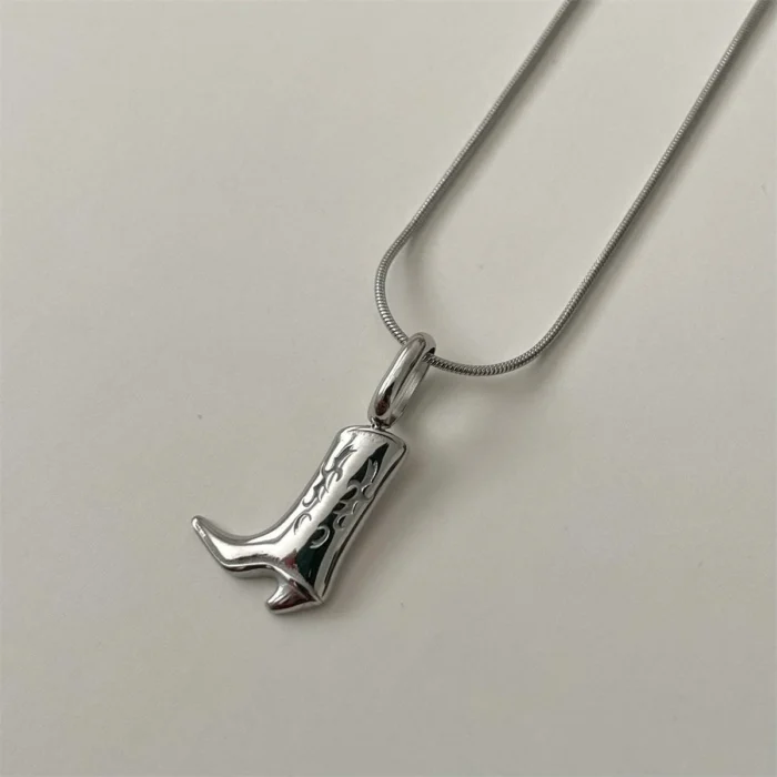 Stainless steel denim boots, pendant necklace, retro style jewelry, vacuum plated 18k real gold in the furnace – silvery 5
