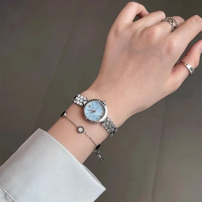 Geometric Steel Belt Sky Blue Quartz Watch 2