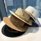 Straw Metal R Letter Belt Hat 3