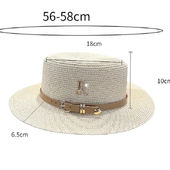 Straw Metal R Letter Belt Hat 6