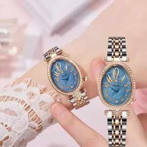 Diamond Golden Steel Waterproof Wristwatch