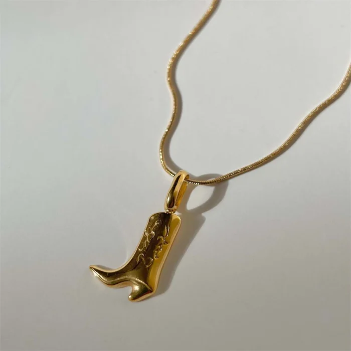 Stainless steel denim boots, pendant necklace, retro style jewelry, vacuum plated 18k real gold in the furnace – golden 2