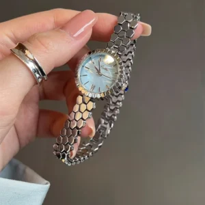 Geometric Steel Belt Sky Blue Quartz Watch