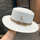 Straw Metal R Letter Belt Hat – White 9