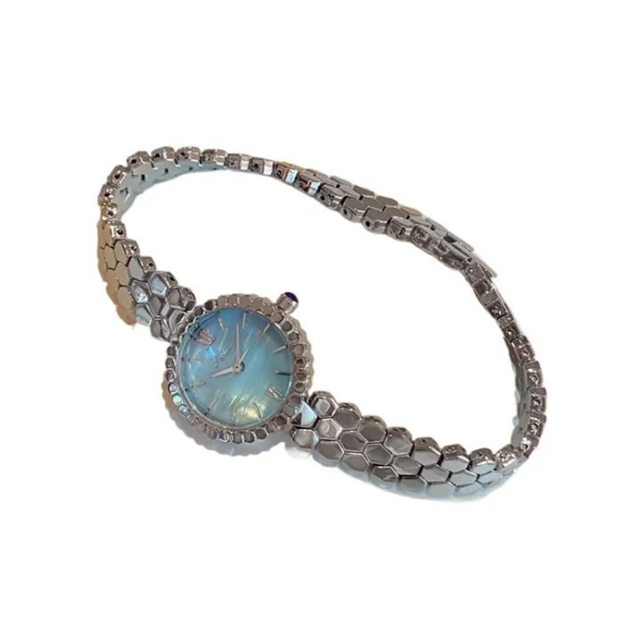 Geometric Steel Belt Sky Blue Quartz Watch 6