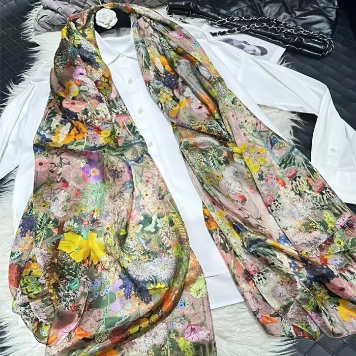 Summer Printed Silk Scarves – pink floral 14