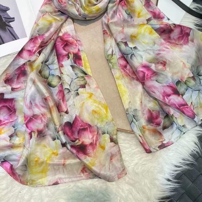 Summer Printed Silk Scarves – pink peony 16