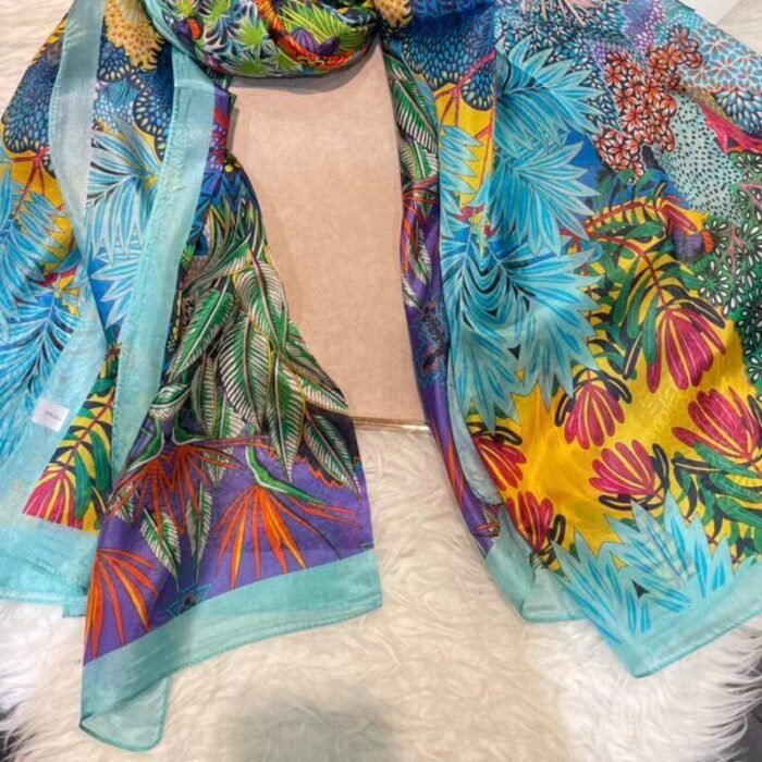 Summer Printed Silk Scarves – sky blue 17