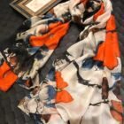 Summer Printed Silk Scarves – beige red 19