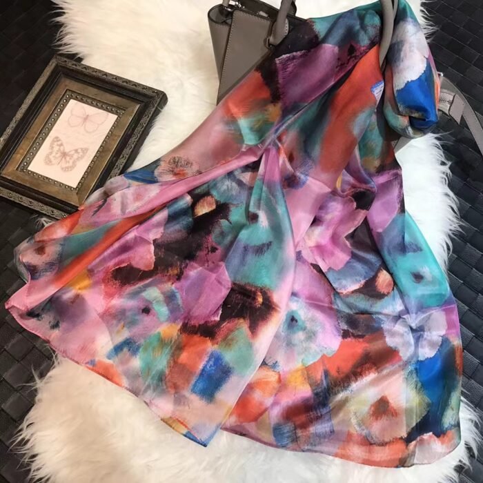 Summer Printed Silk Scarves – pink green 21