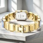 golden square gem stone dial quartz watch 5