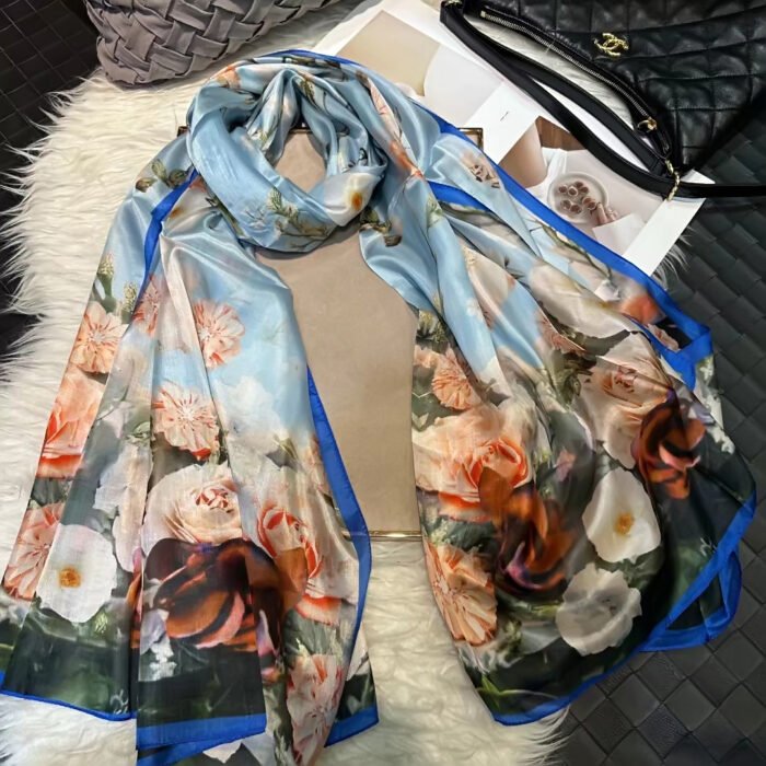 Summer Printed Silk Scarves – yellow floral 23