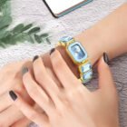 golden square gem stone dial quartz watch 6