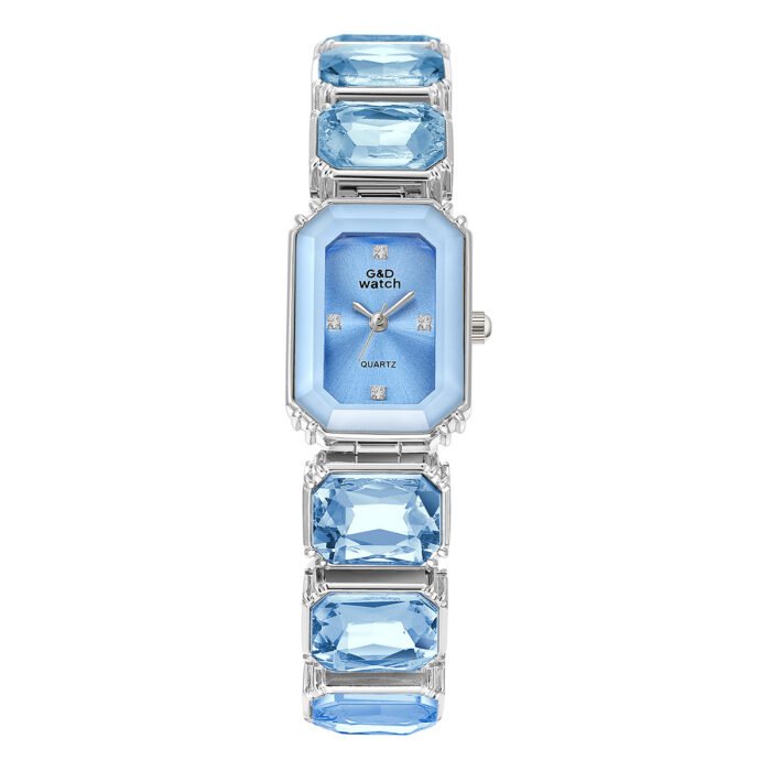 golden square gem stone dial quartz watch – Silver 9