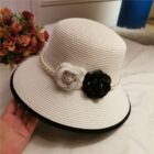 French Retro Straw Pearl Flower Bucket Hat 3