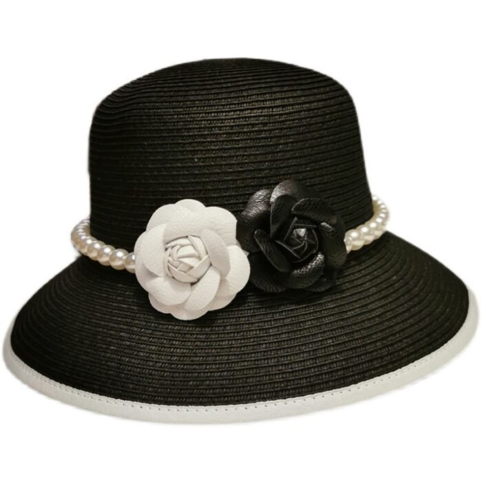 French Retro Straw Pearl Flower Bucket Hat 5