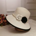 French Retro Straw Pearl Flower Bucket Hat – White 6