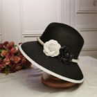French Retro Straw Pearl Flower Bucket Hat – Black 7