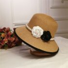 French Retro Straw Pearl Flower Bucket Hat – Khaki 8