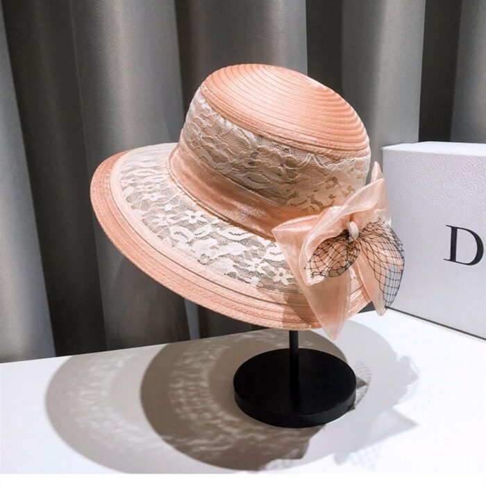 Lace Net Hepburn Hat – pink 3