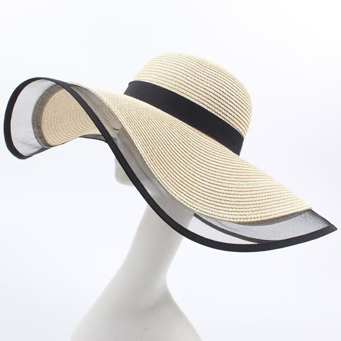 Large Mesh Patchwork Beach Sun Hat – 4-beige 10